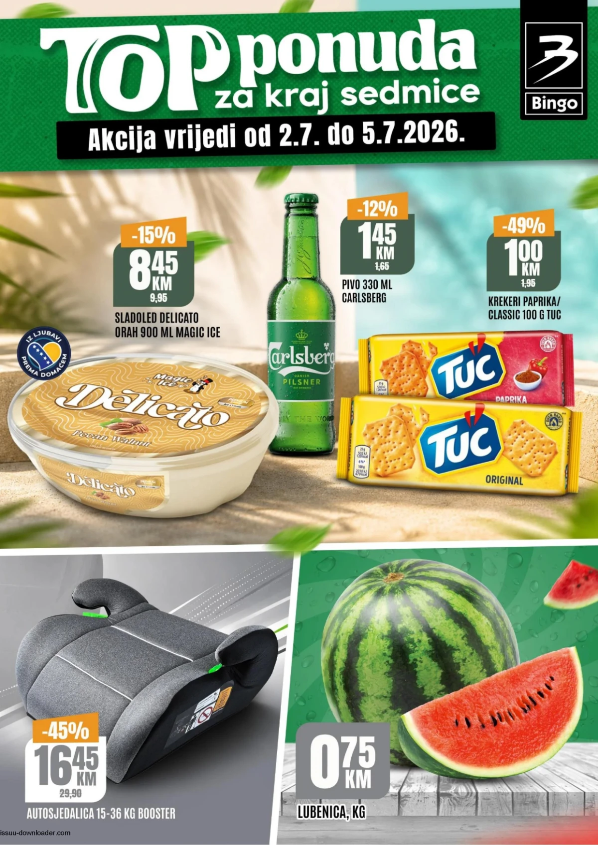 Bingo TOP ponuda za kraj sedmice od 02.07. do 05.07.2026 sa uštedama do 50% na prehranu, pića, kućne potrepštine i sezonske proizvode