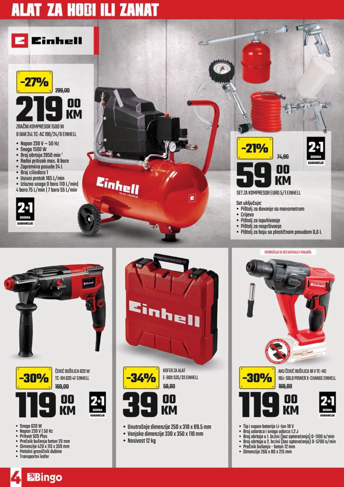 Bingo katalog Alat za hobi ili zanat – Einhell kompresori i čekić bušilice na akciji
