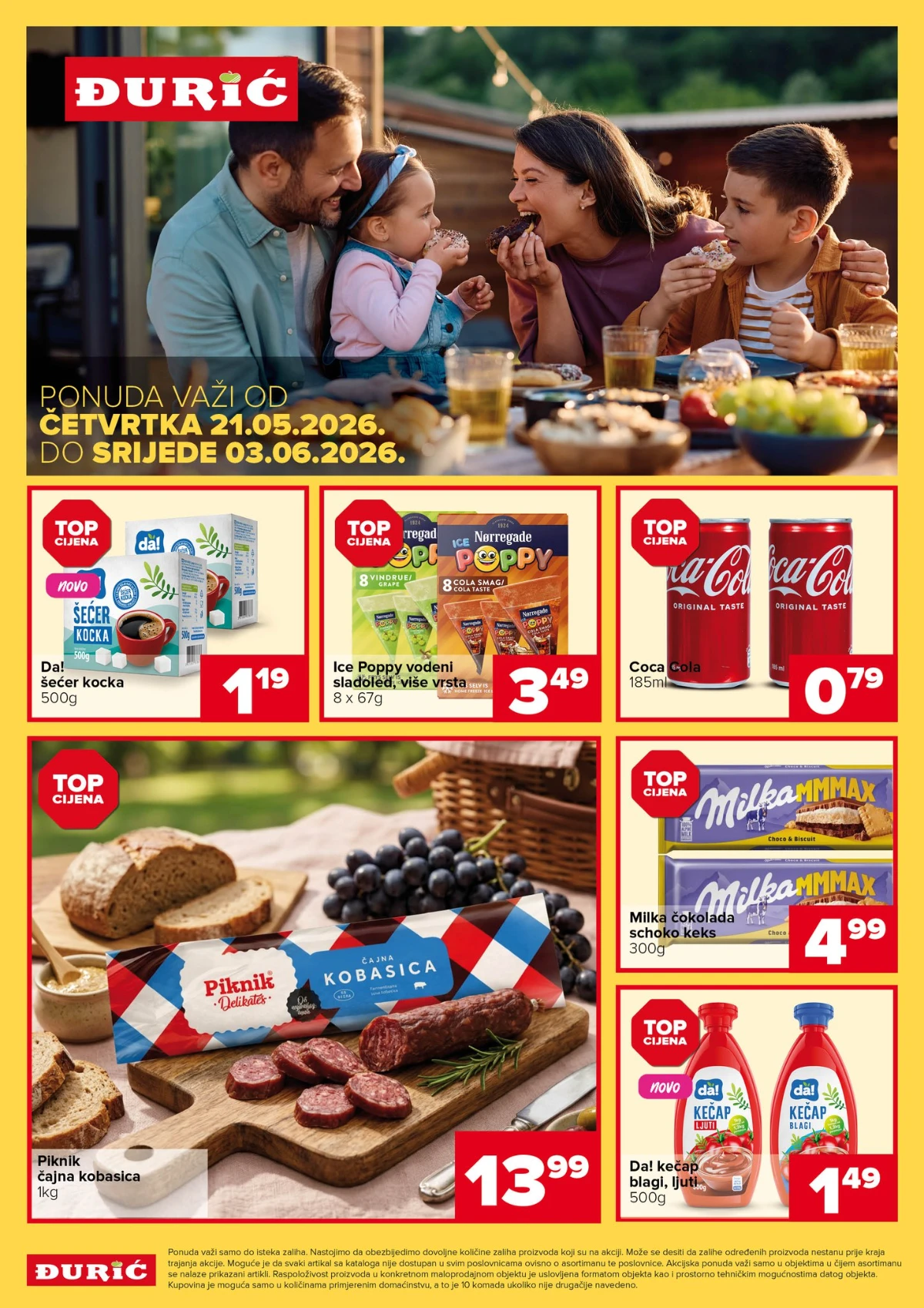 Đurić katalog akcija 21.05–03.06.2026 – prehrana, delikatese, piće i kućne potrepštine na sniženju
