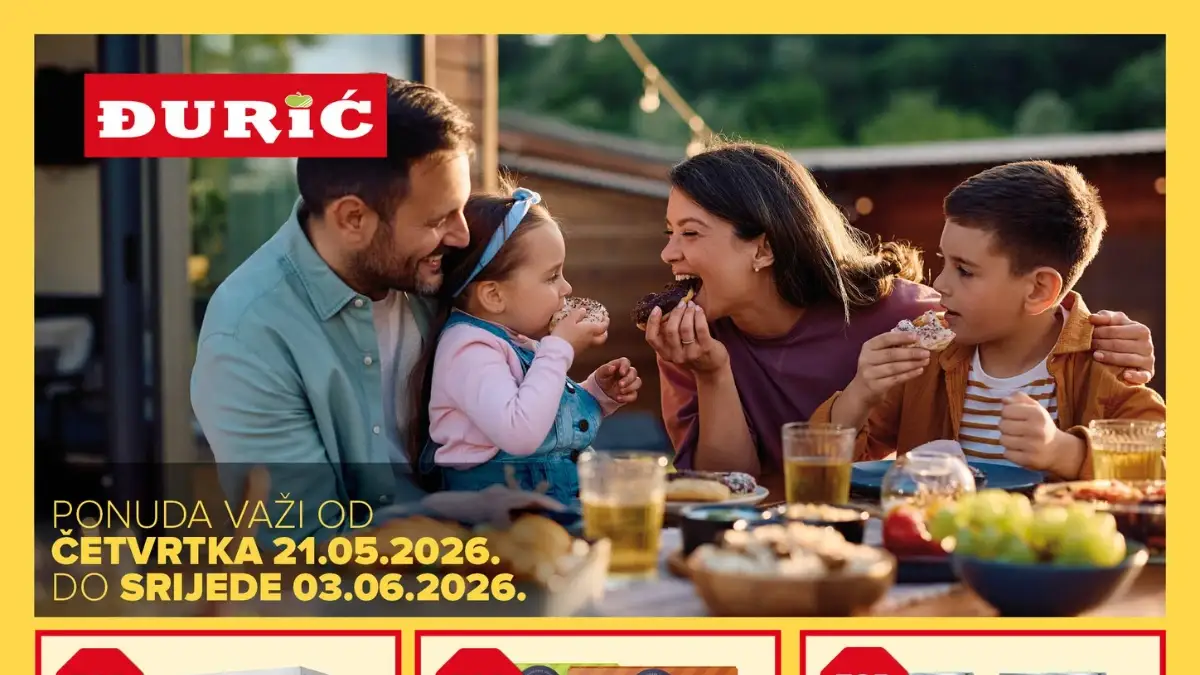 Đurić katalog akcija 21.05–03.06.2026 – prehrana, delikatese, piće i kućne potrepštine na sniženju