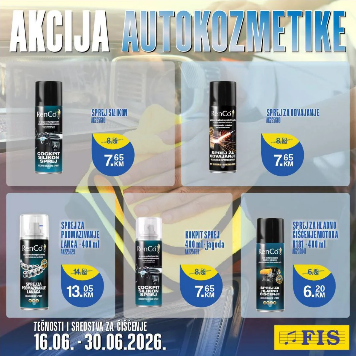 FIS sprejevi za podmazivanje, silikon i čišćenje motora