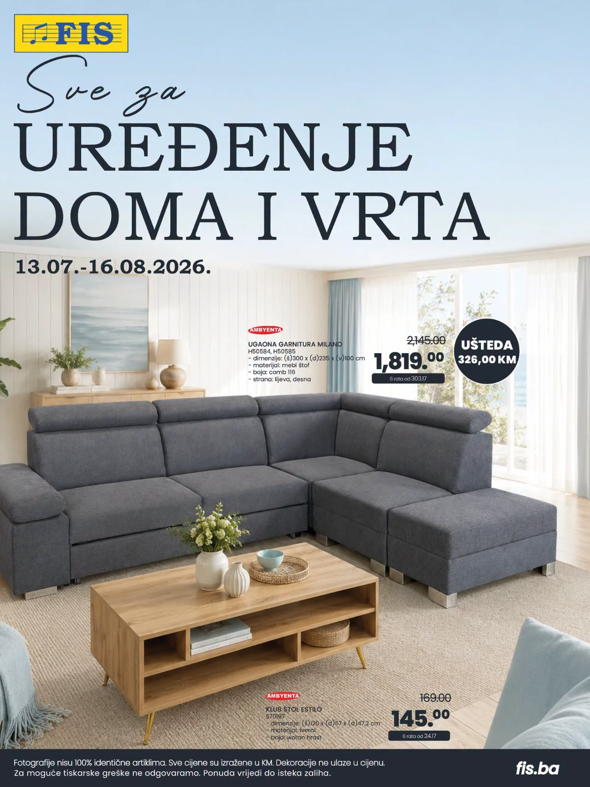 FIS katalog za uređenje doma i vrta do 16.08.2026. – popusti na namještaj, kuhinje i opremu za dom