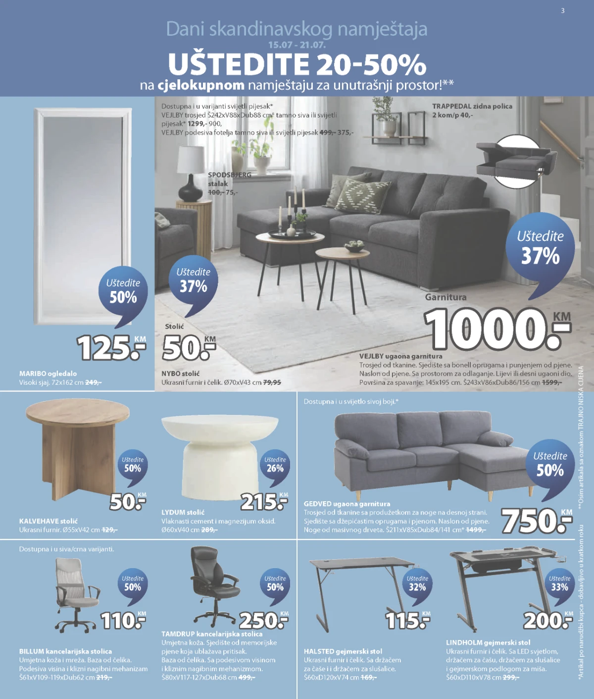 JYSK katalog – ugaone garniture, ogledala, kancelarijske stolice i stolovi na akciji