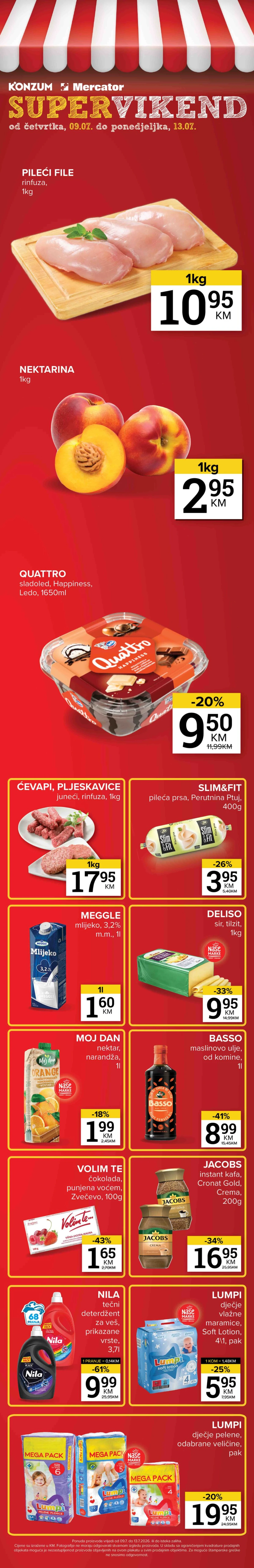 Konzum i Mercator Super Vikend donosi cijene od 1,60 KM i uštede do 61% od 09. do 13.07.2026.