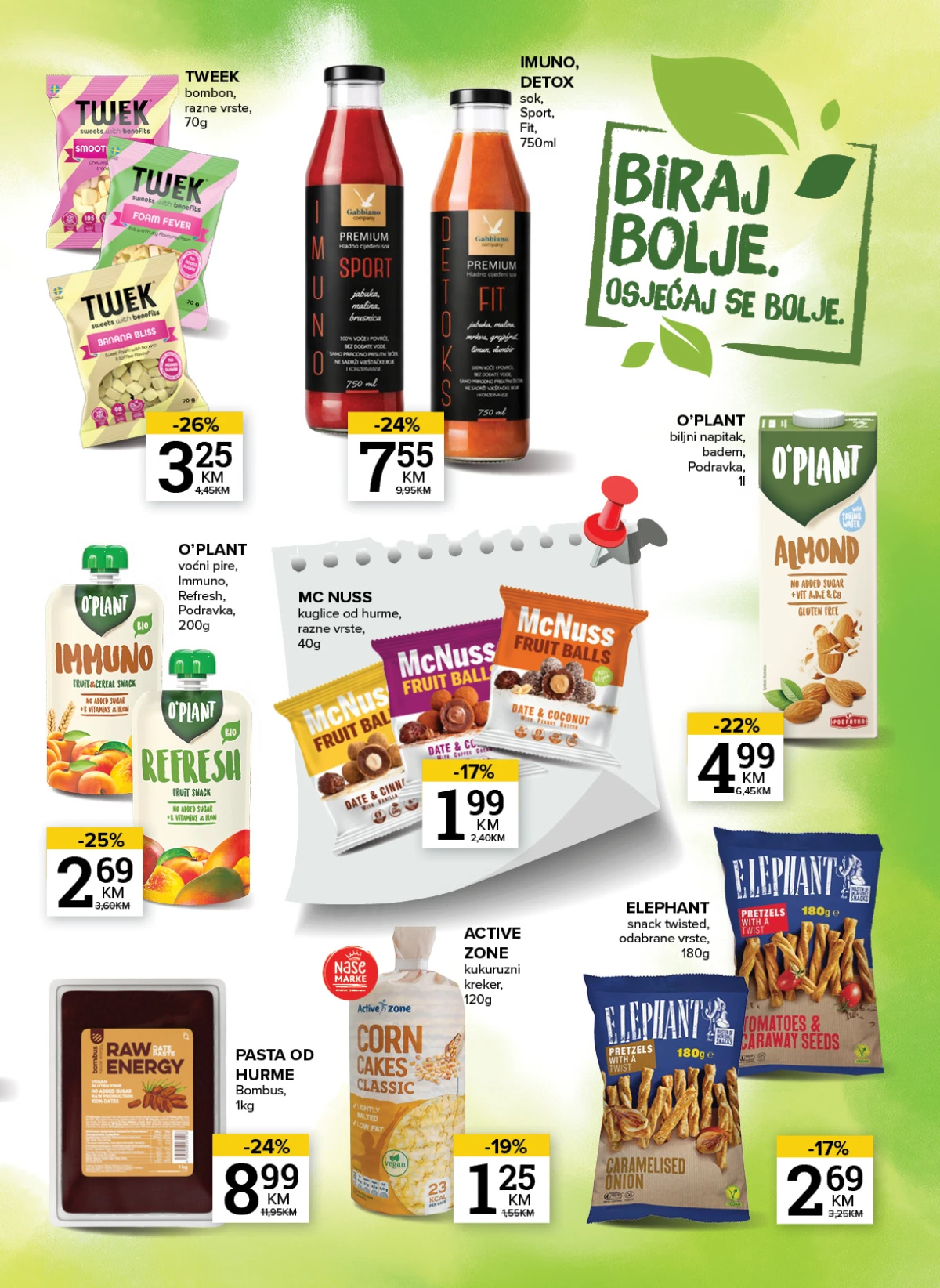 Konzum i Mercator katalog stranica 7 – Tweek bomboni, O'Plant proizvodi, sokovi i zdrave grickalice