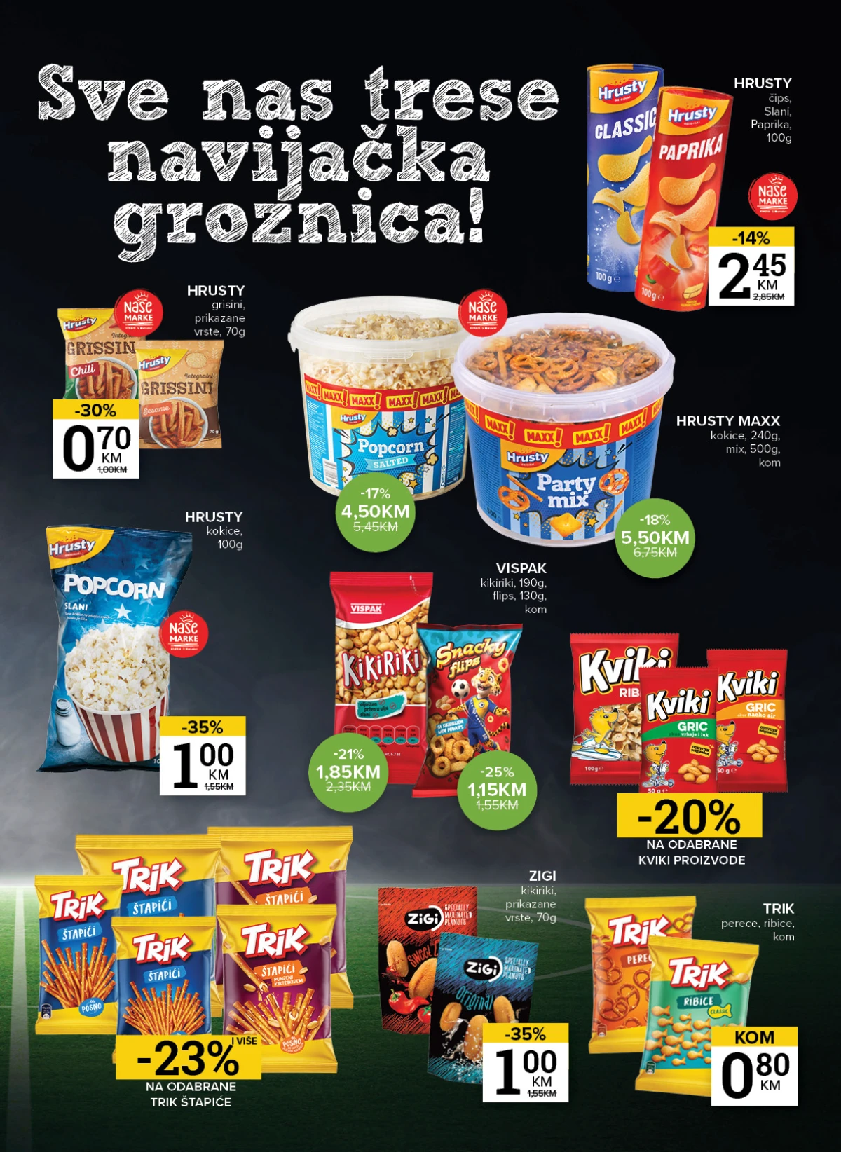 Konzum i Mercator katalog - grickalice, kokice, pereci i slani proizvodi na akciji