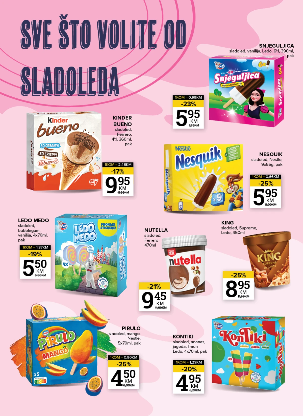 Konzum i Mercator katalog - sladoledi i ledene poslastice na akciji
