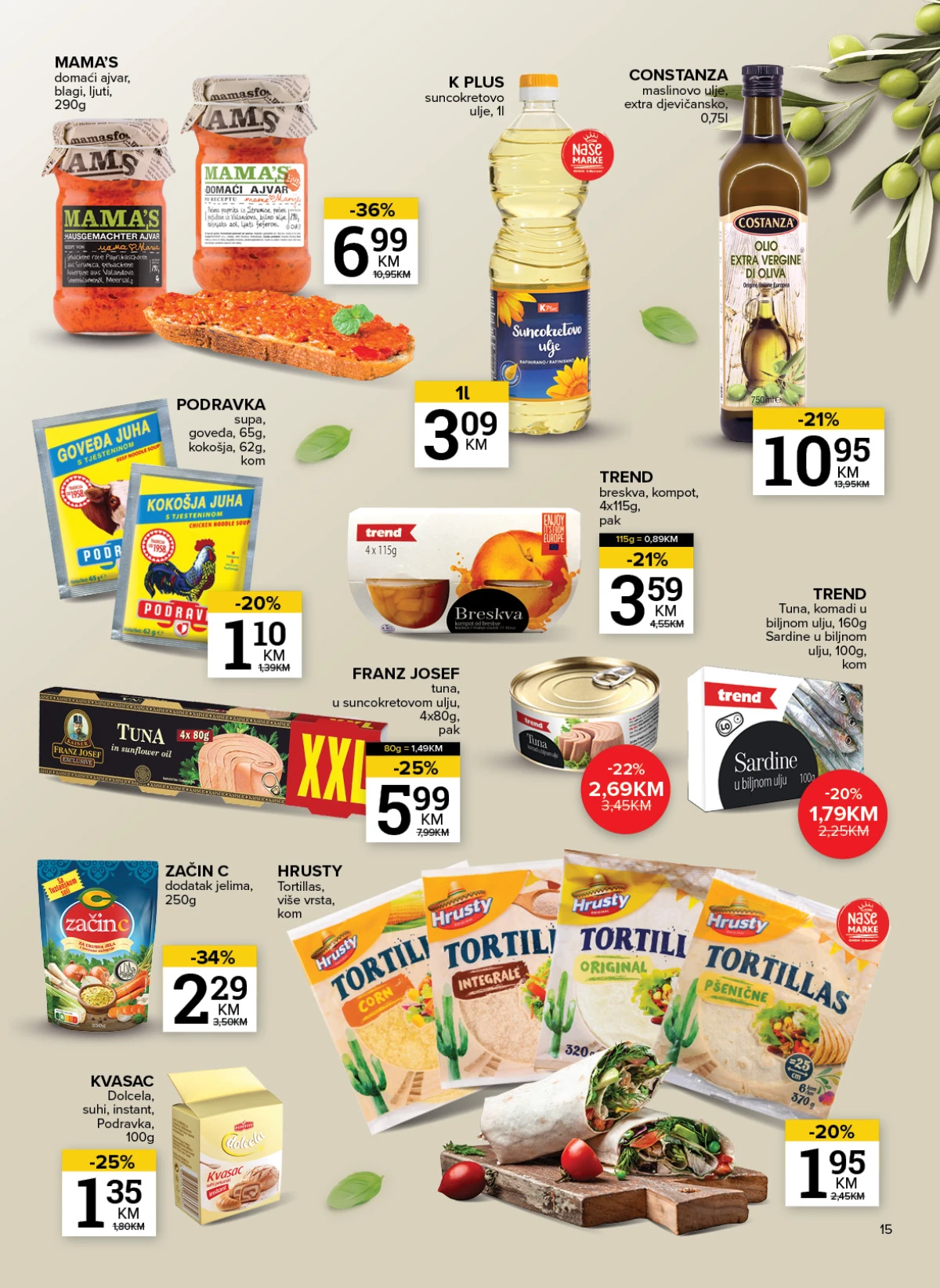 Konzum i Mercator katalog - ulja, konzervirana hrana i osnovne namirnice na akciji