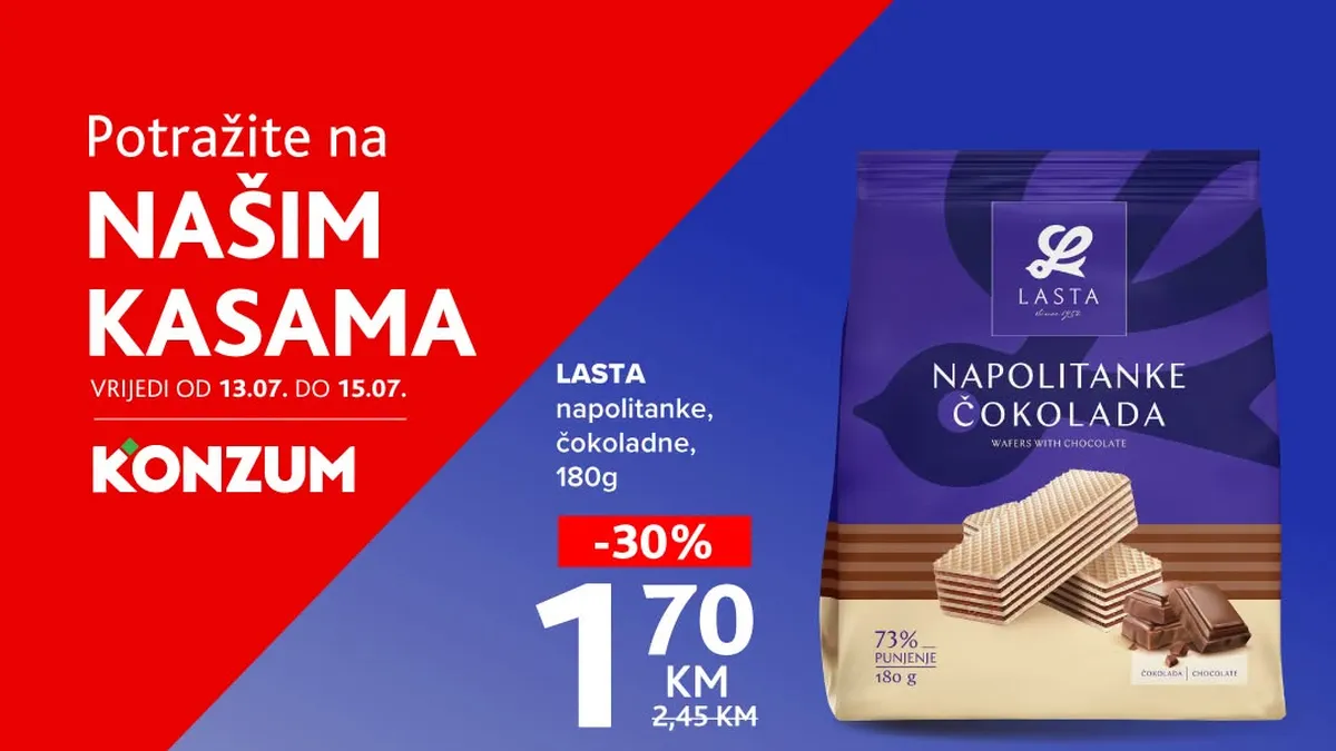 Konzum akcija na kasama od 13. do 15.07.2026. uz popuste do 30%
