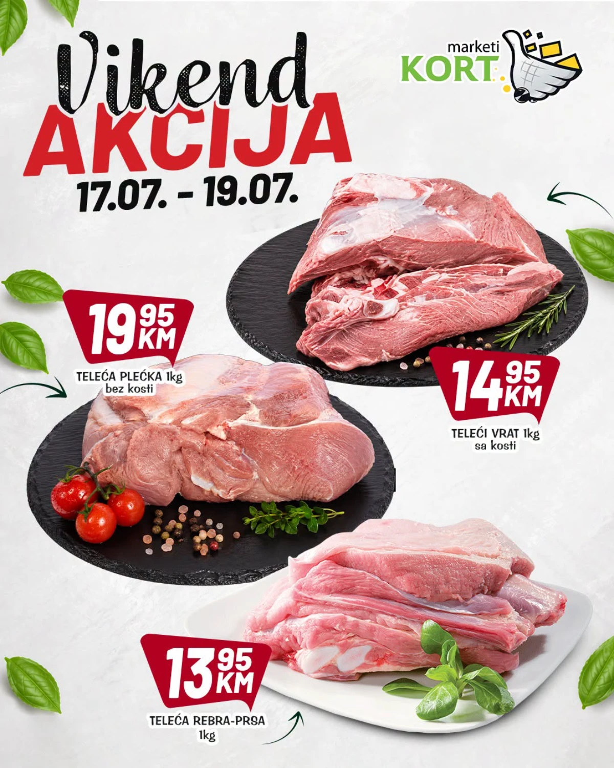 Kort Marketi vikend akcija 17.07. do 19.07.2026. – vikend ponuda na meso, voće, prehranu i proizvode za domaćinstvo