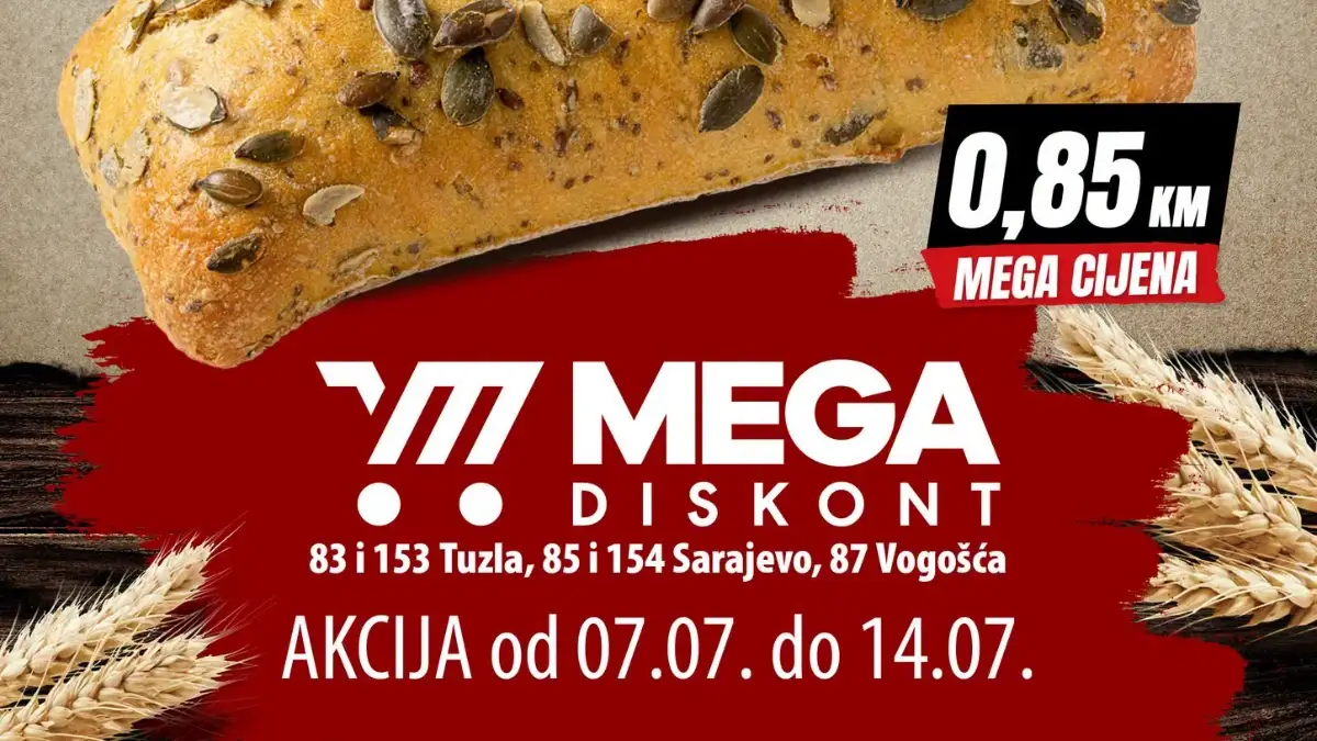 Mega Diskont pekara akcija od 07. do 14.07.2026. – svježi pekarski proizvodi po cijenama od 0,85 KM