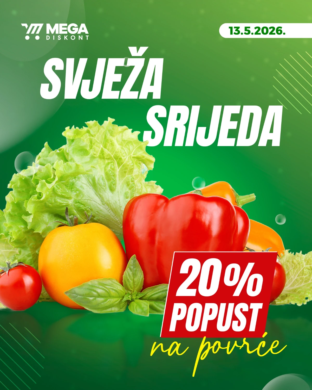 Mega Diskont Svježa srijeda katalog – 20% popusta na povrće 13.05.2026