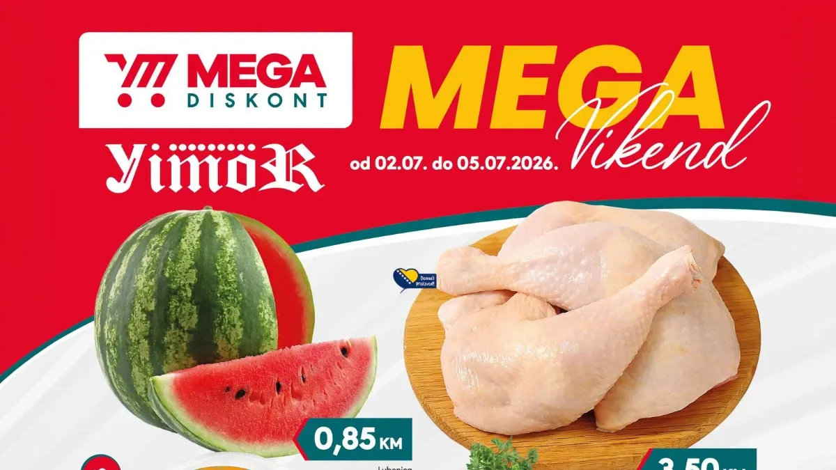 Mega Diskont Yimor vikend akcija do 05.07.2026 – prehrana, piće i proizvodi za domaćinstvo po sniženim cijenama