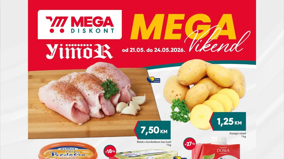 Mega Diskont i Yimor vikend akcija 21–24.05.2026 – prehrana i kućne potrepštine na sniženju do 27%