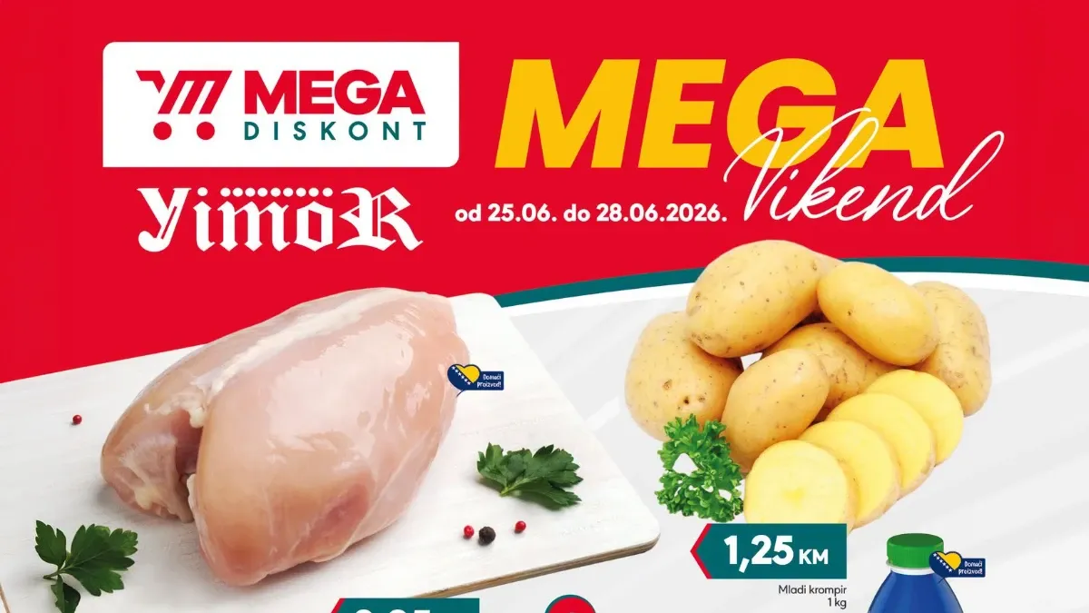 Mega Diskont Mega vikend akcija do 28.06.2026 – prehrana, piće i kućne potrepštine po sniženim cijenama